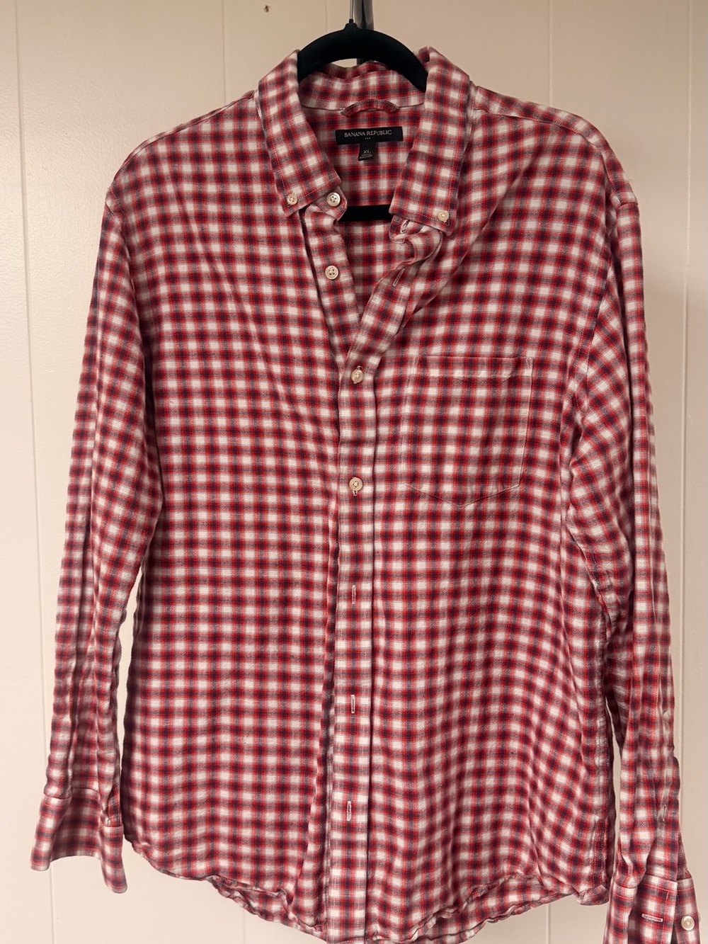 Banana Republic Red and White Plaid Button-Down Shirt